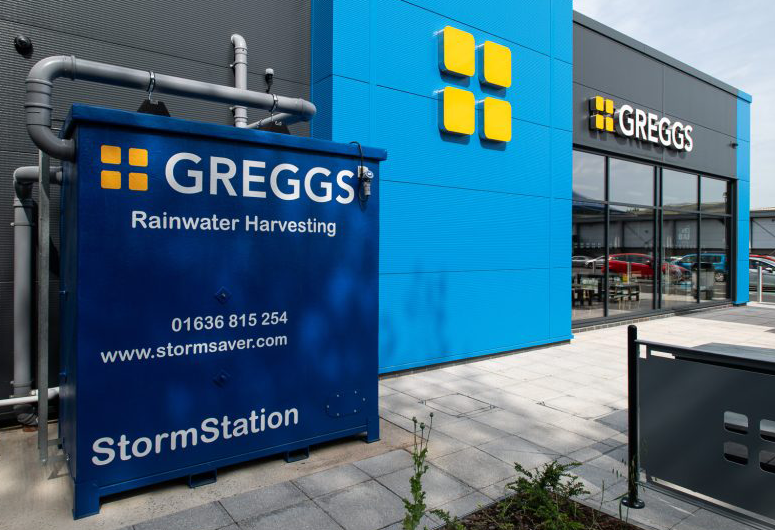 A rainwater harvesting system installed at Greggs Winchester
