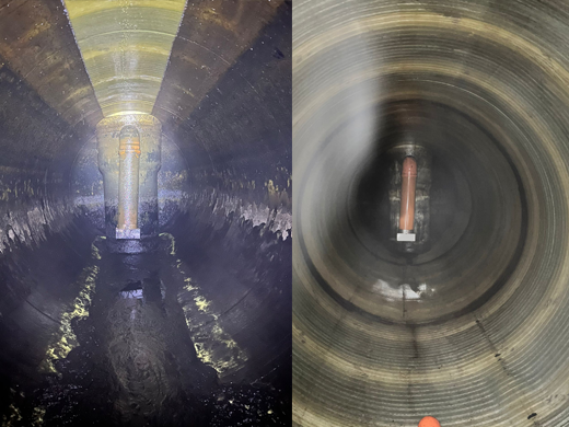 a rainwater harvesting below ground tank before and after a clean