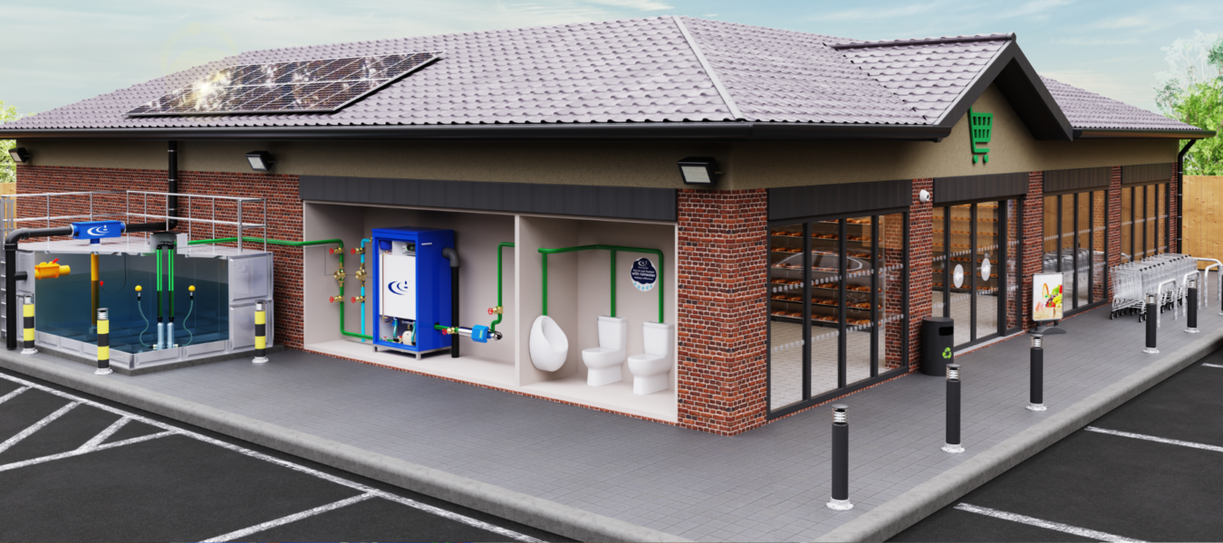 rainwater harvesting system diagram showing rainwater being collected in an above ground storage tank